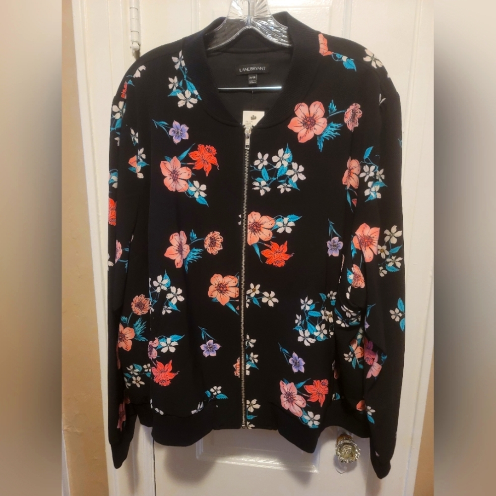 Plus Size Floral Varsity Jacket/Wide Leg Pants Set (Jacket: 26/28 Pants: 24)